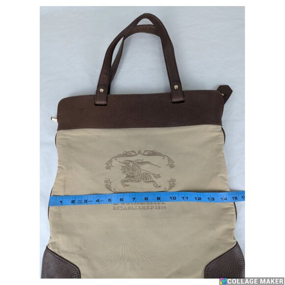 Authentic BURBERRY Beige Embroidered Tote Bag Brown Leather Canvas Logo Large - Picture 10 of 10
